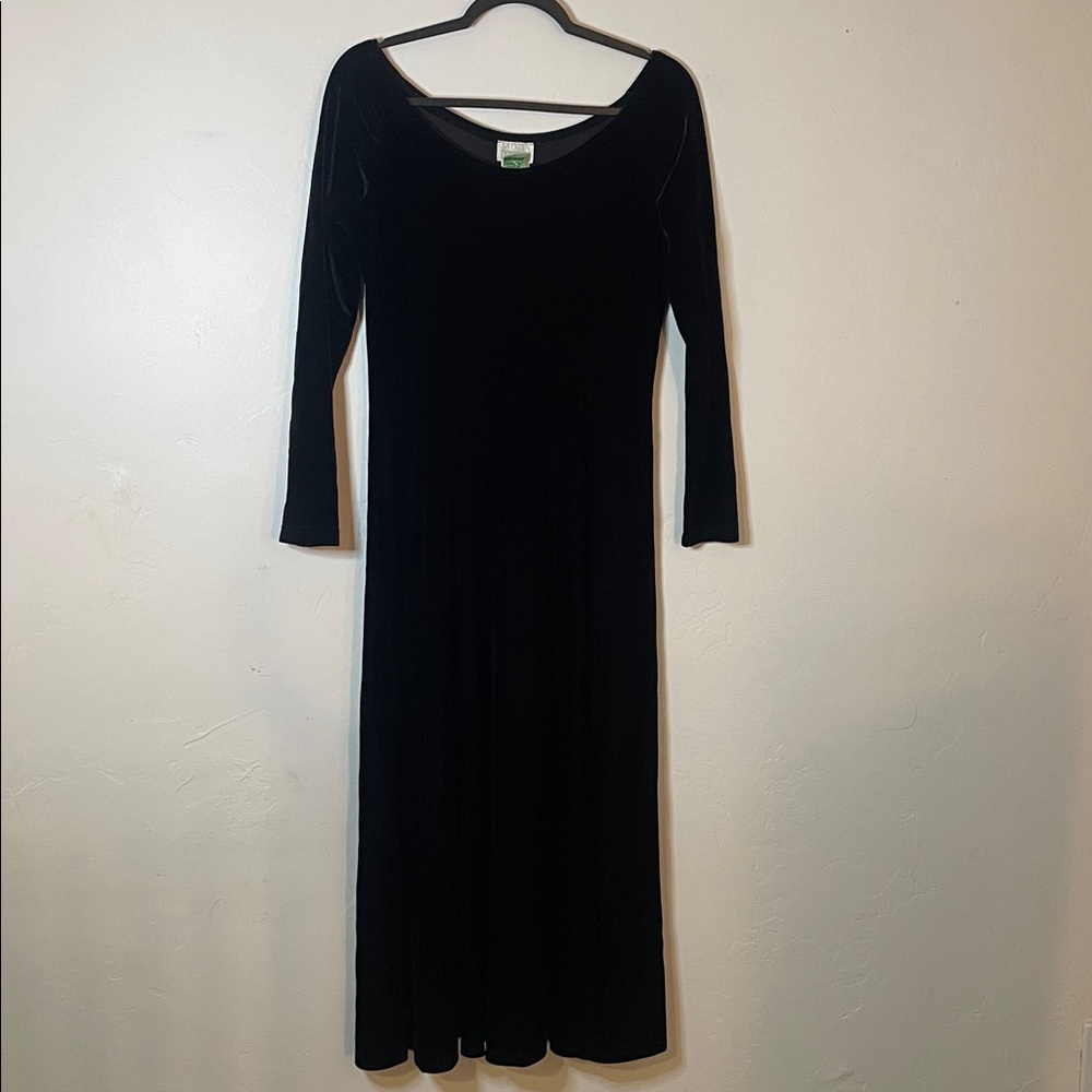 Vintage 80's MODA INT"L Black Velvet Long Sleeve Scoop Neck Maxi Size M Dress